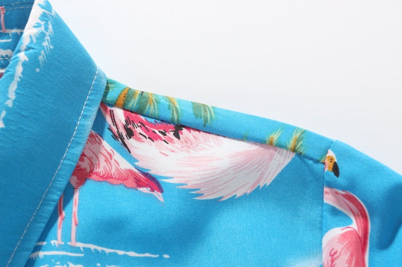 SSLR Hawaiian Shirts for Women Flamingo Shirt Tropical Shirts for Women Summer Casual Short Sleeve (XX-Large, Blue) - Image 2